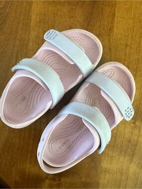 CROCS Kids Two-Strap Slide Sandals in Light Pink and White